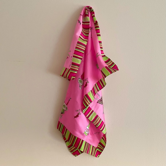 Ladies pink and green silk scarf - Picture 2 of 4